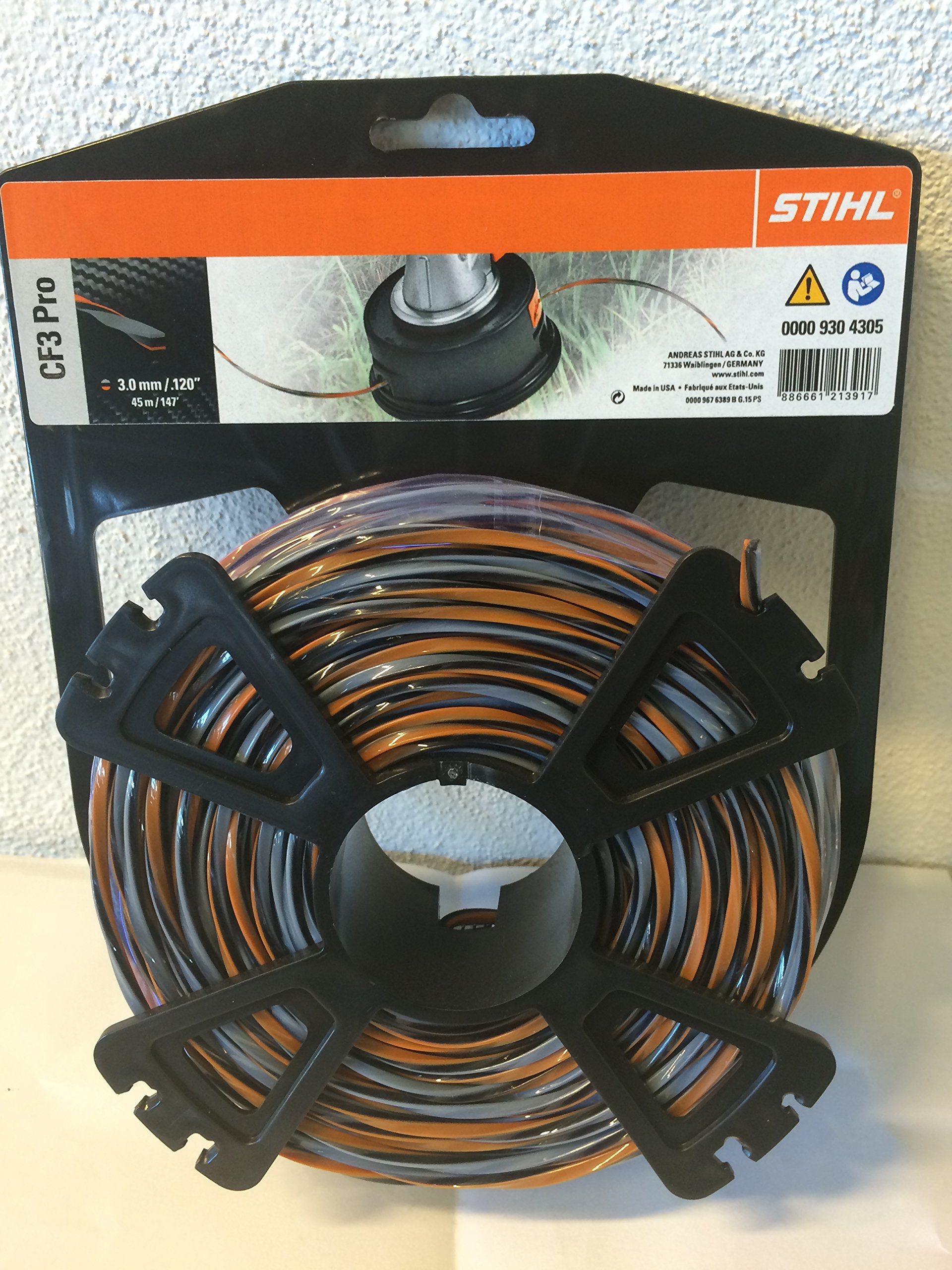 Stihl 00009304305 Hilos de Corte en Cruz con Porcentaje de Carbono, Naranja, 3.0mm / 43m
