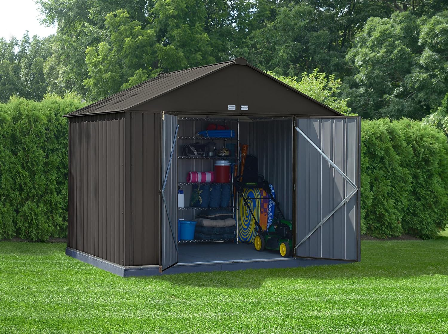 Interior view of Arrow EZEE Shed showing wall panels and roof structure