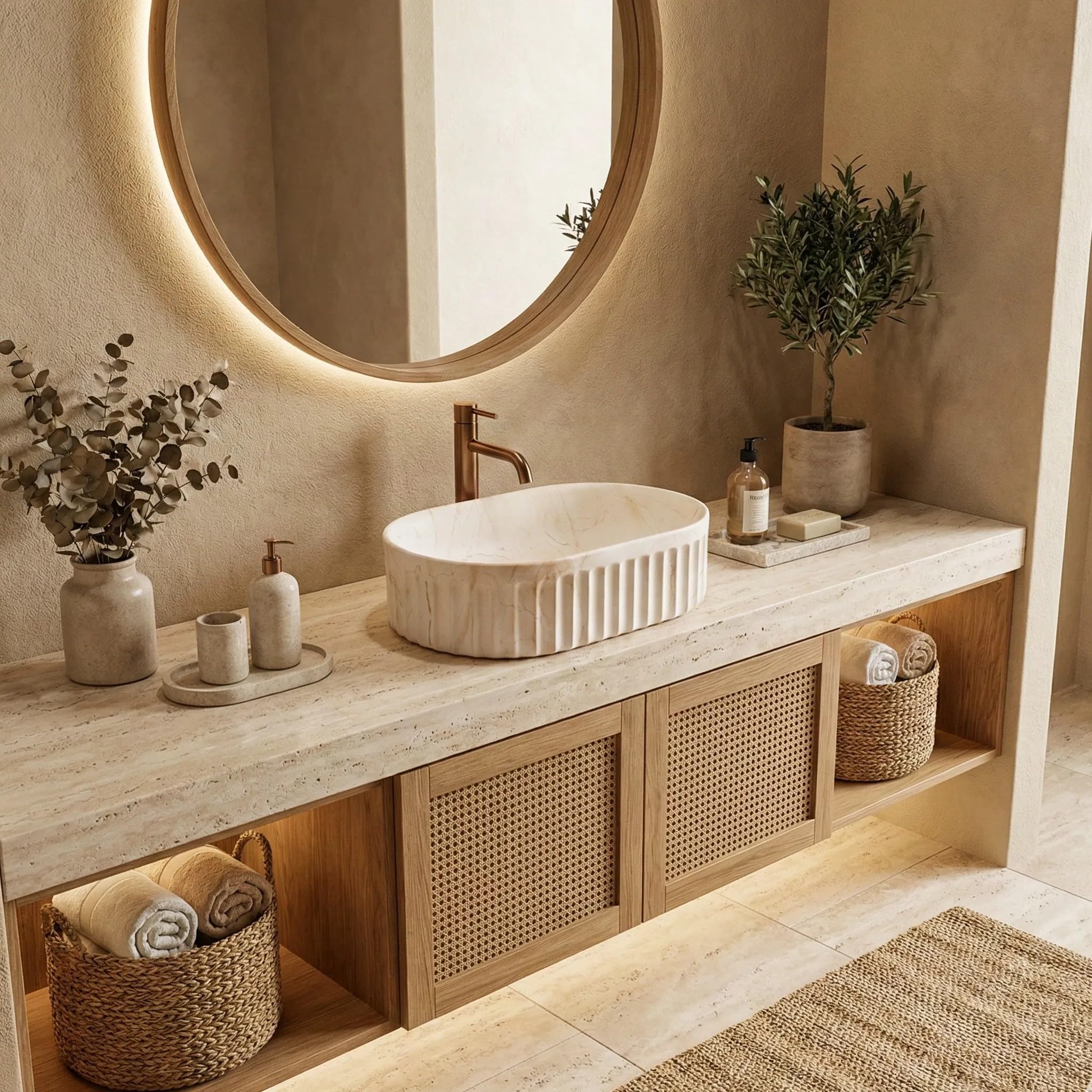 Rea - Lavabo sobre encimera Georgia - Cerámica Sanitaria - Beige - 55,5x35x14,5 cm