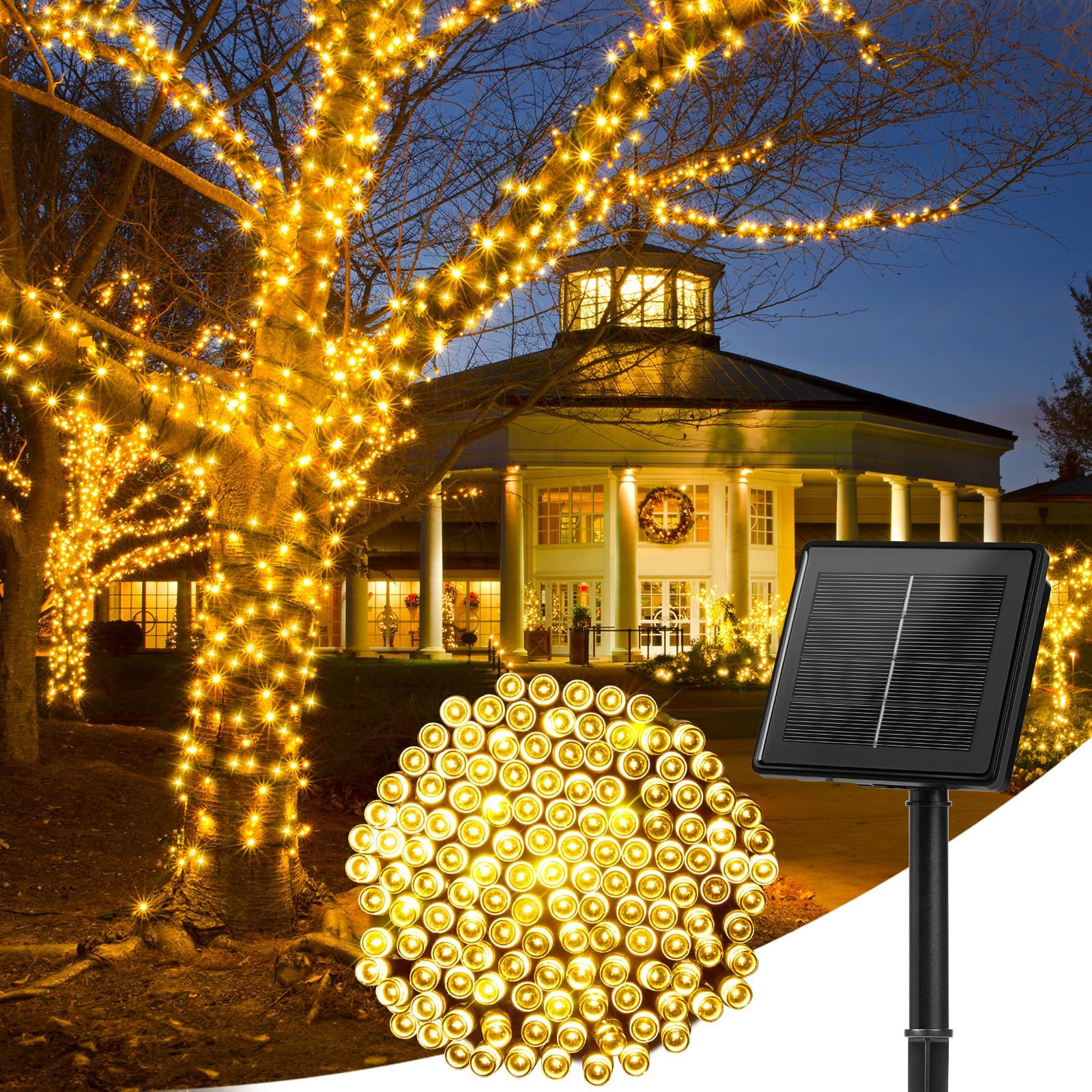 Minetom Solar String Lights Outdoor Waterproof, Extra Long 72FT 200 LED Solar Powered String Lights with 8 Lighting Modes, Solar Light for Outdoor Outside Tree Balcony Gazebo, Warm White