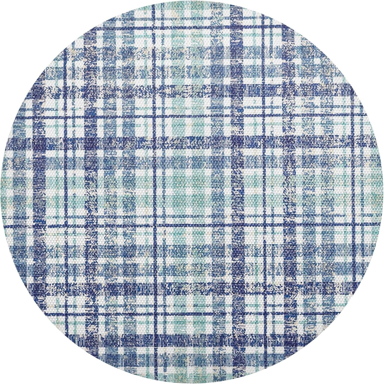 Multi Check Texture Blue Green Round Table Placemat