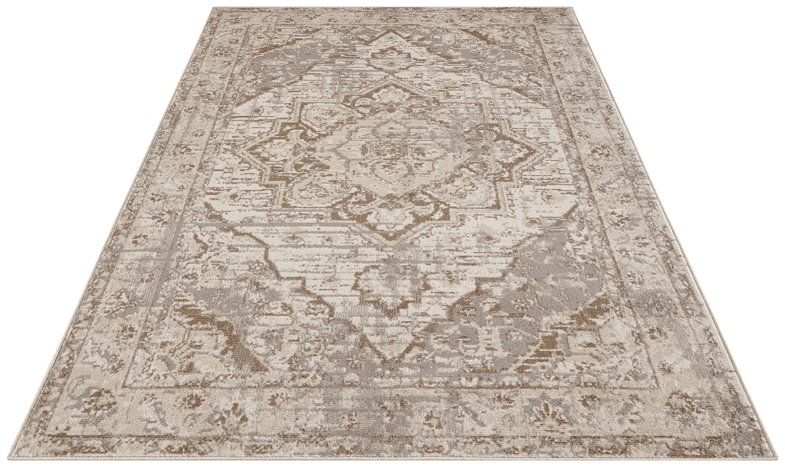 Hanse Home Tapis Oriental à Poils Courts et Vintage - Tapis Oriental Doux pour Chambre à Coucher, Salle à Manger, Salon, Couloir, Cuisine - Crème Marron, 160 x 235 cm