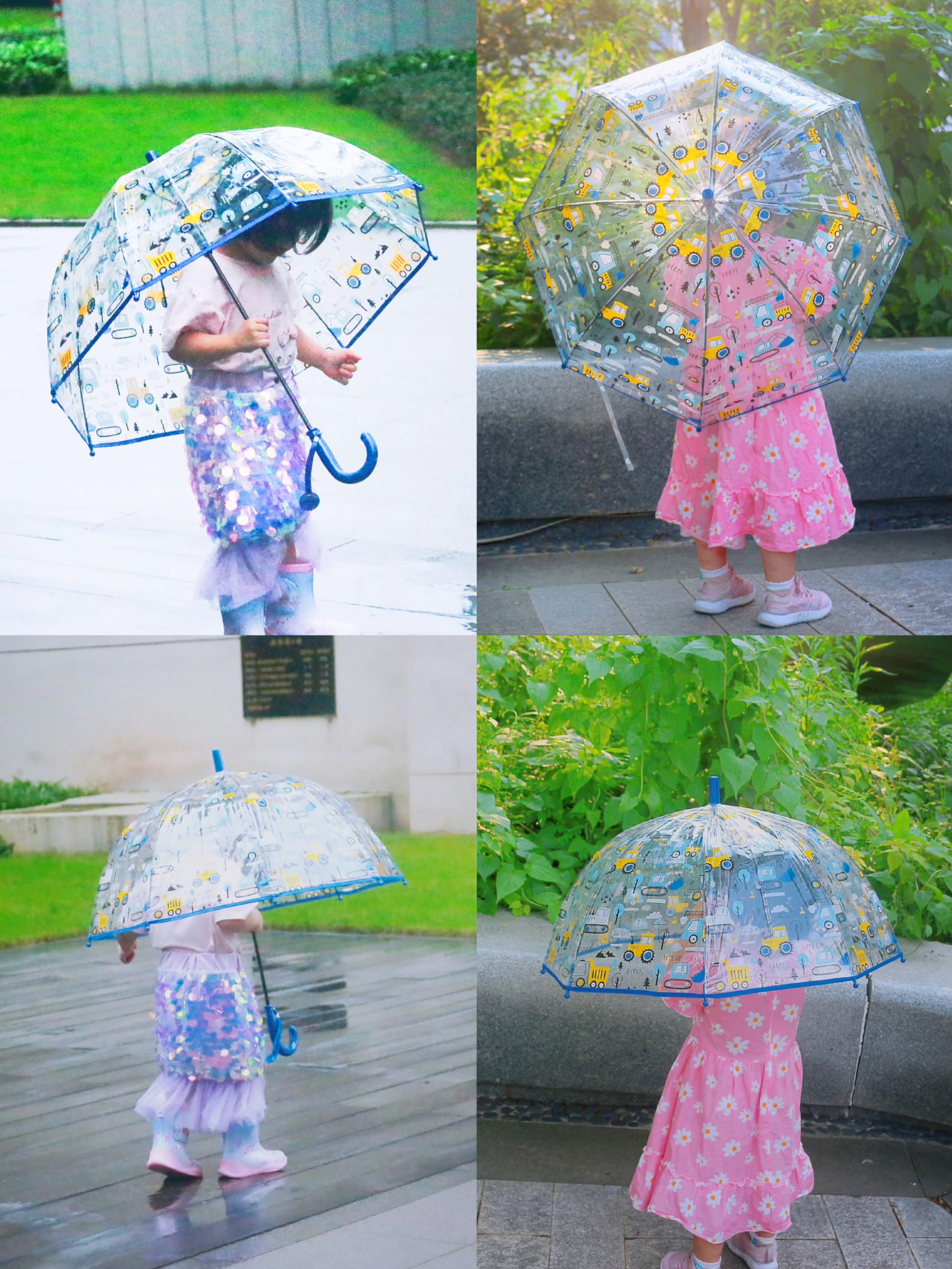 Parapluie Clair à bulles transparent pour enfants - Parfait pour la marche - Poignée courbée - Dôme transparent et mignon - Parapluie de sécurité pour enfants Kids Clear Umbrella