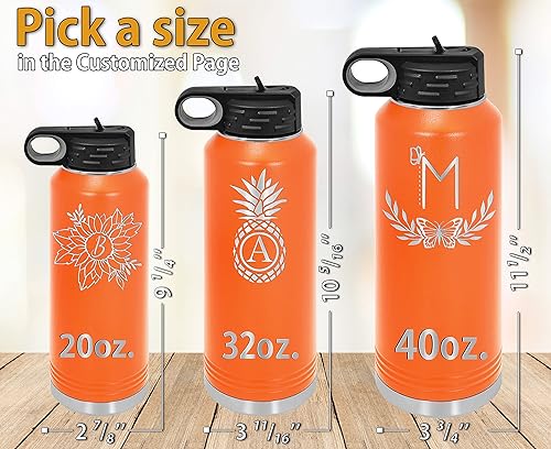 Miniatura 19 de Botellas de agua personalizadas con tapa abatible y pajilla, termo deportivo personalizado de acero inoxidable grabado, monograma personalizado