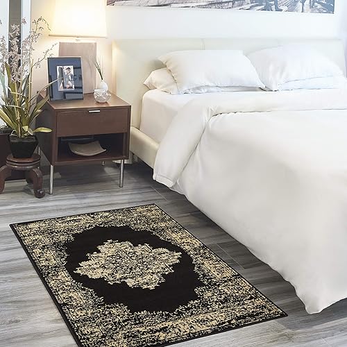 Nourison Home Grafix Black 3' x 5' Area Rug - Easy Clean, Non Shedding, Bed Room, Living Room, Dining Room, Kitchen (3' x 5')