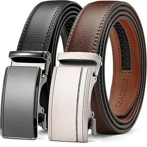CHAOREN Cinturones de trinquete para hombre, cinturón de vestir para hombre, cinturones de cuero de 1 14 pulgadas, cinturón ajustable preciso para