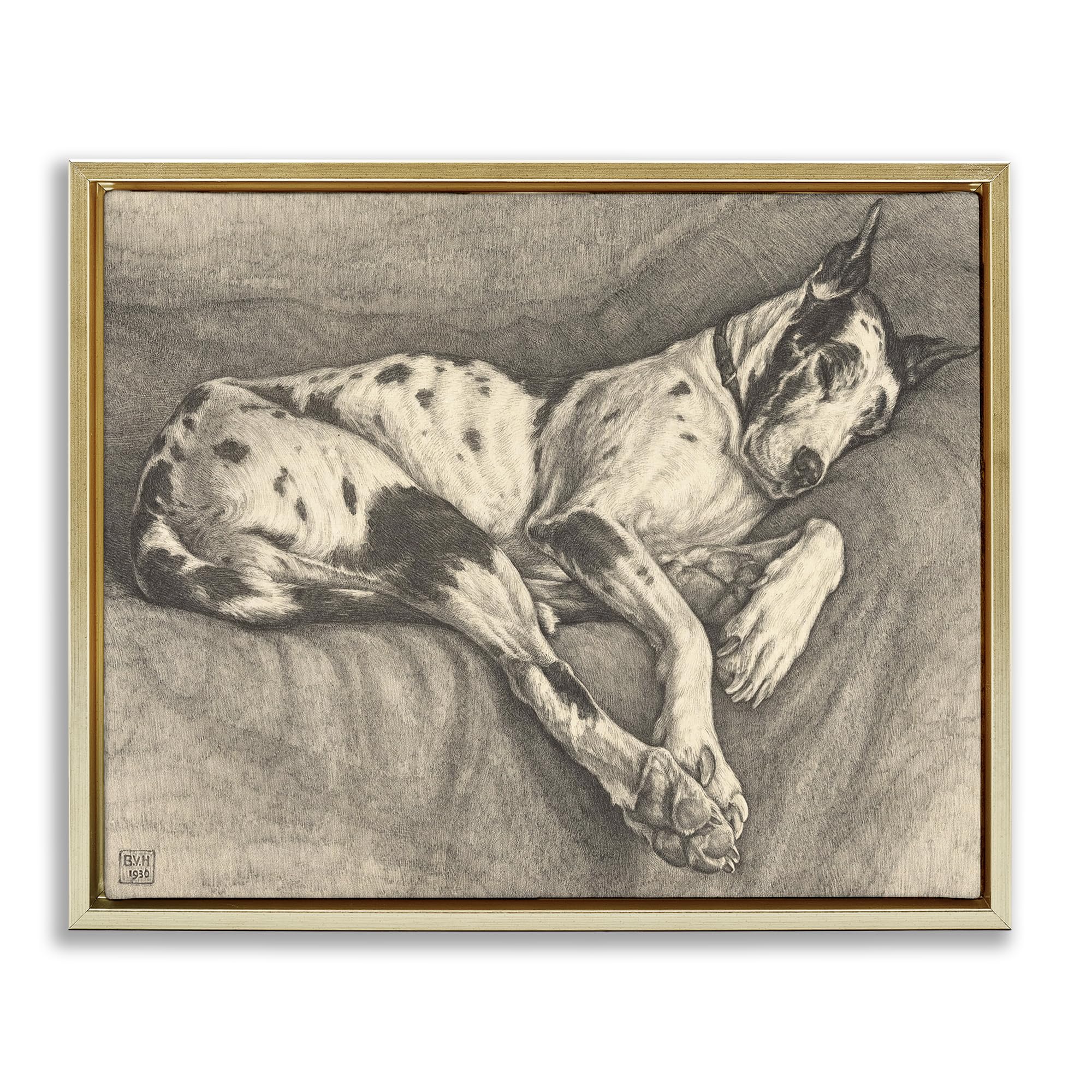 Stupell Industries Metallic Gold (Matte) Sleeping Hound Drawing Classic, 16 X 20 Inch Canvas In Floater Frame