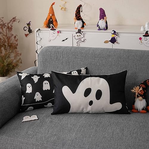 Miniatura 3 de Funda de almohada de Halloween de 12 x 20 pulgadas, fundas de almohada fantasma para exteriores, decoraciones de Halloween para decoración del hogar