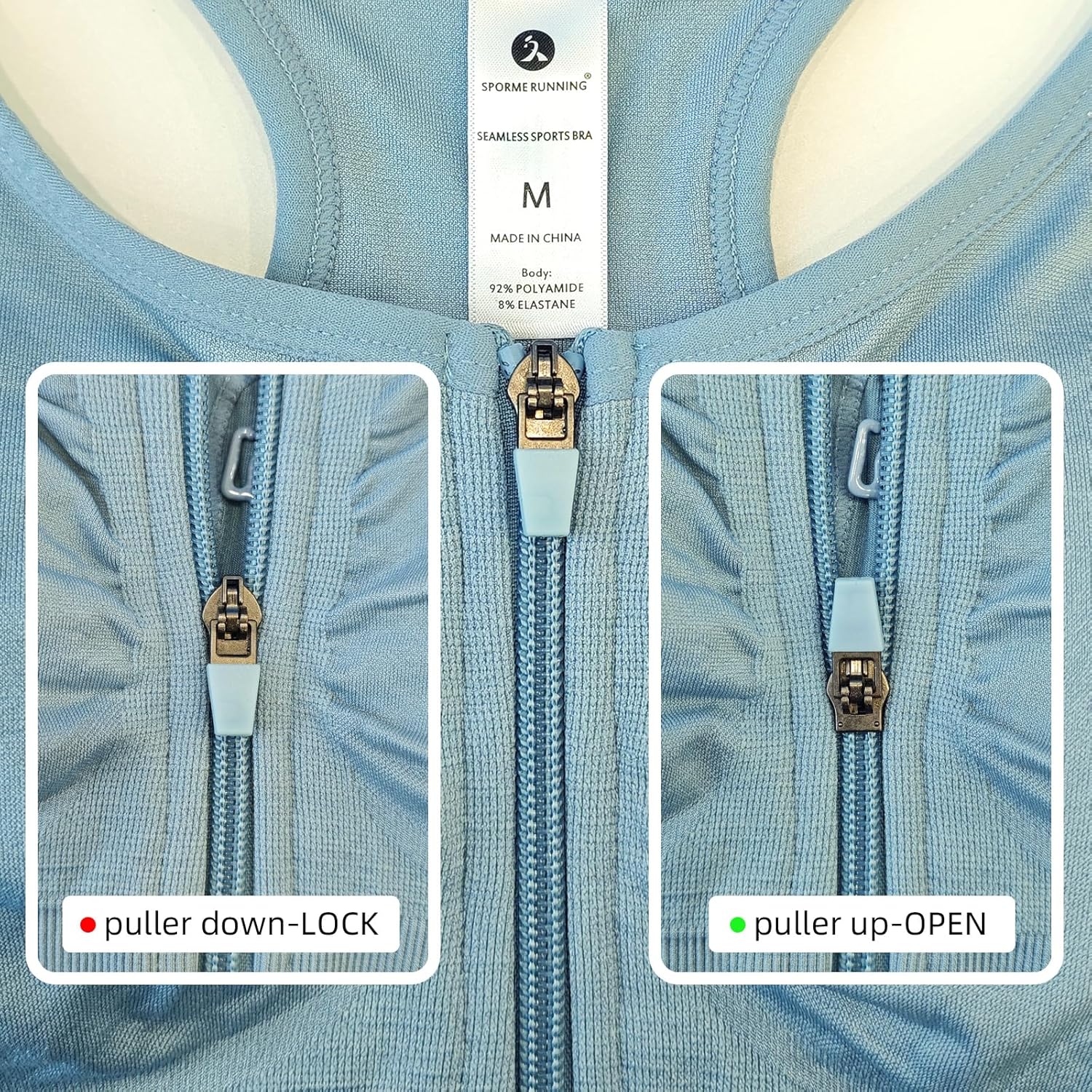 Zip Front Sports Bra for Women - Medium Support Racerback Workout Bra with Removable Pads & Double Hooks - Image 5