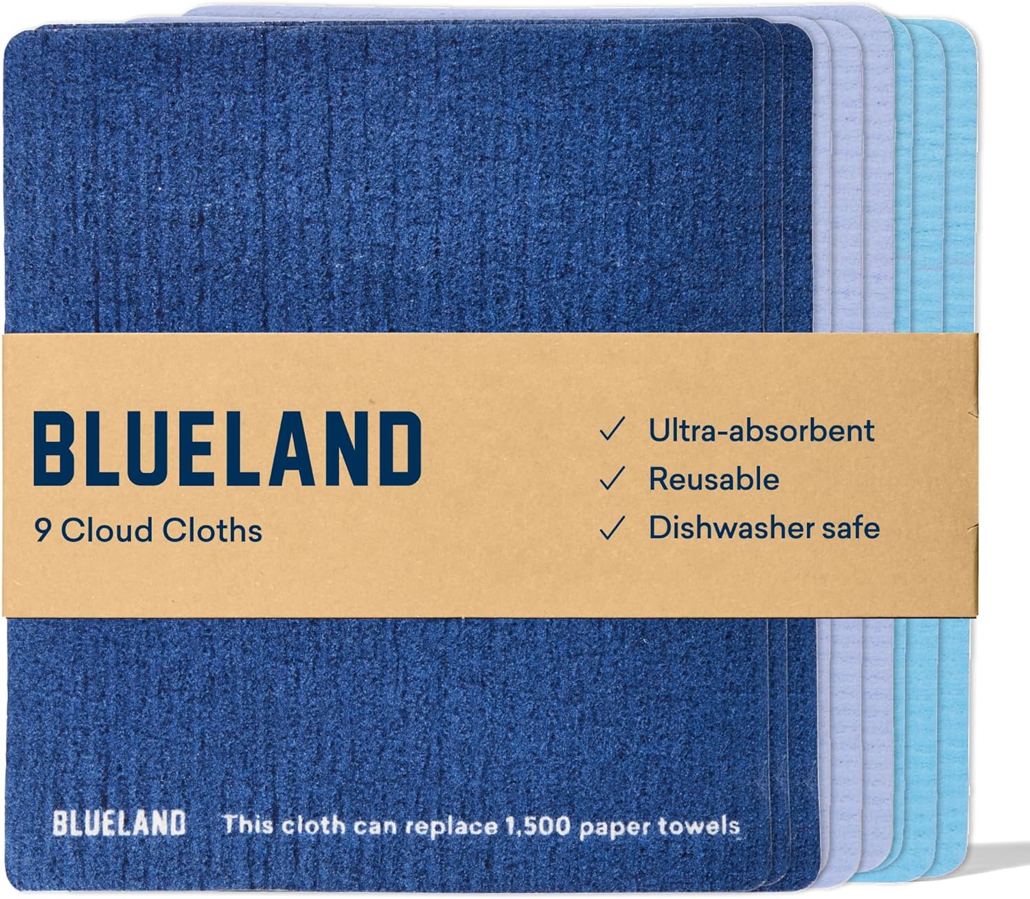 BLUELAND Cloud Cloth 9 Pack of Swedish Dish Cloths Reusable UltraAbsorbent