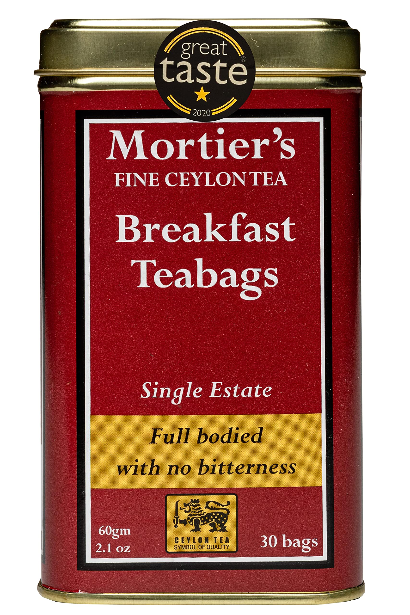 Mortier's Ceylon Breakfast Tea Bags - Great Taste Award Winner - 30 Premium Ceylon Tea Bags