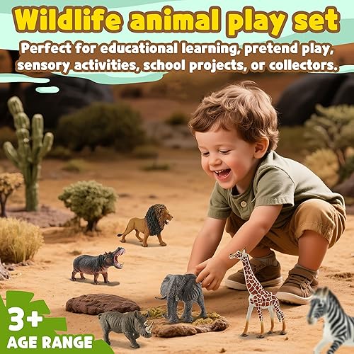 Miniatura 5 de 6 figuras de animales de safari para niños de 3 a 5 figuras realistas de animales de selva de plástico africanos, juguetes de aprendizaje para niños