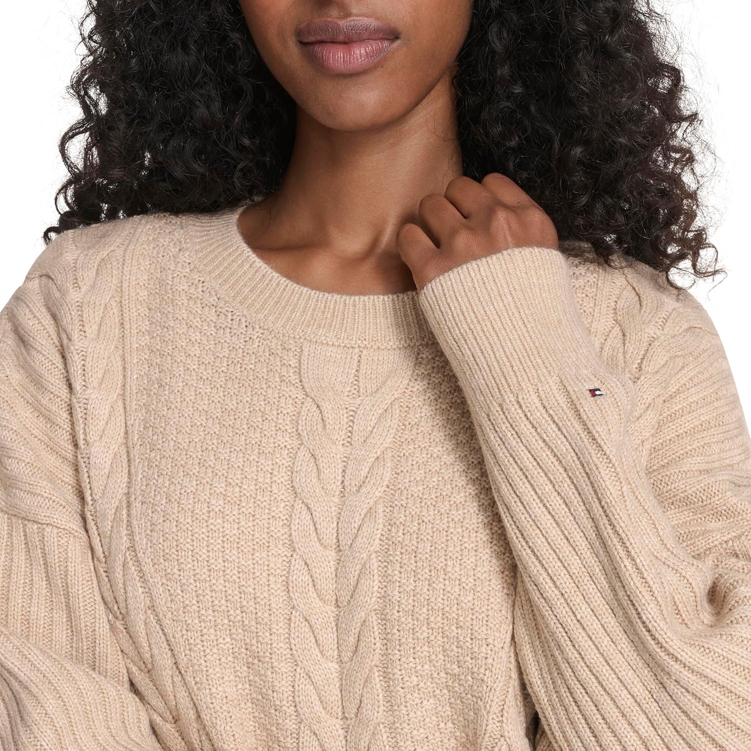 Tommy Hilfiger Womens Solid Cable Crewneck Bobbi Pullover Sweater - Image 5