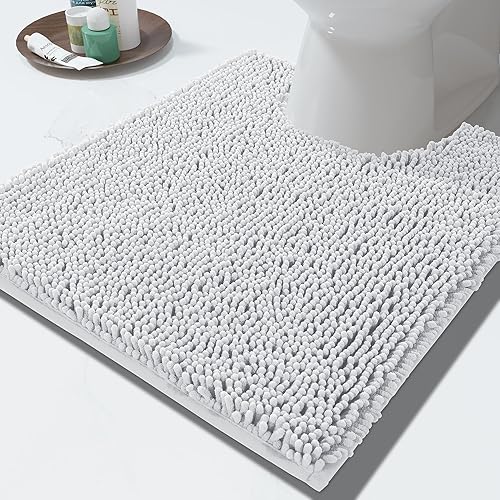 Miniatura 10 de Yimobra Alfombra de baño para inodoro en forma de U, alfombra de contorno de felpilla de lujo para baño, suave y cómoda, absorción de agua,