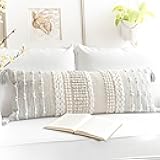 BlissBlush Gray Decorative Lumbar Pillow Cover 14x36, Boho Long Throw Pillow for Bed, Accent Lumbar Throw Pillow Case, Modern Farmhouse Textured Lumbar Cushion (Cover ONLY)