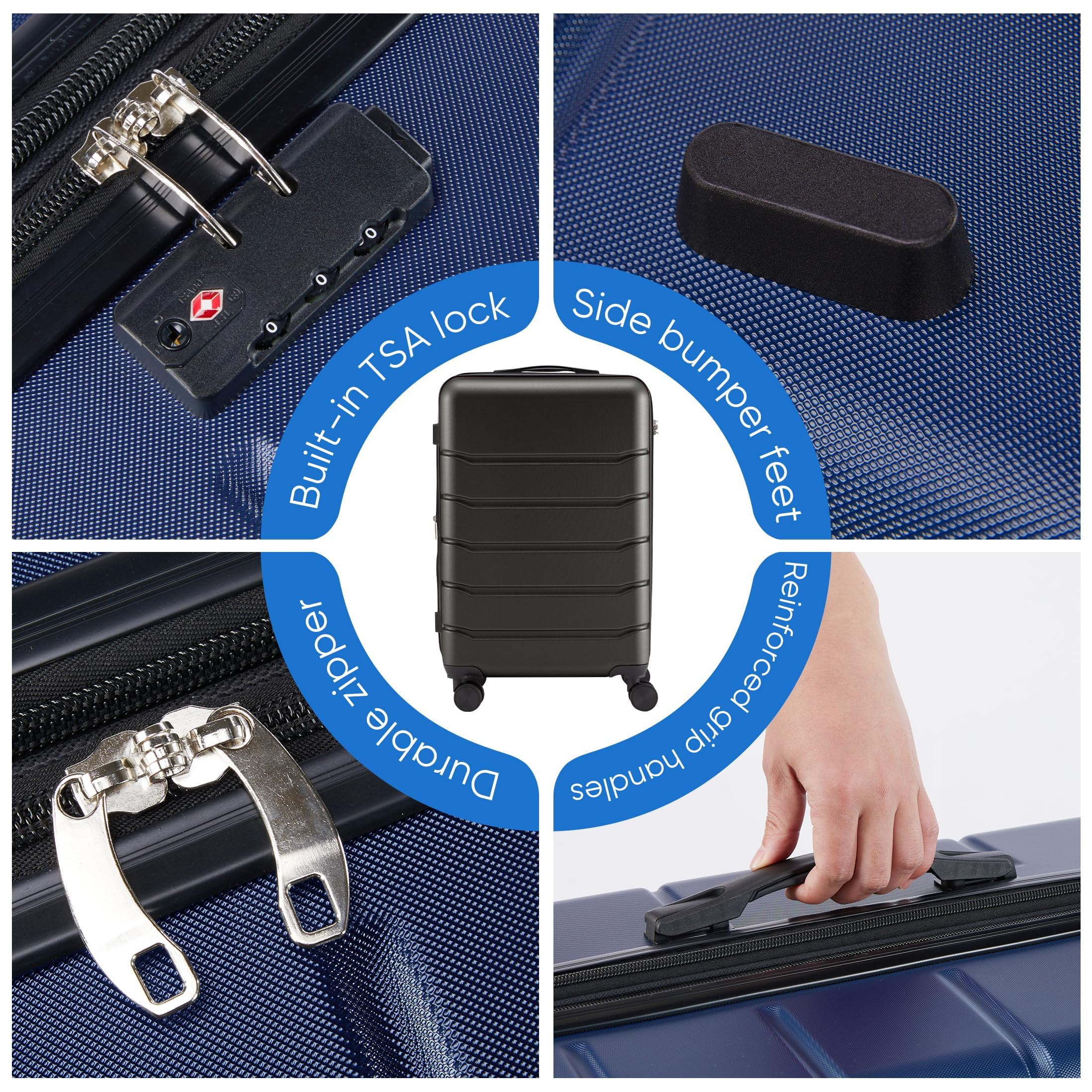 OLIXIS 25 Inch Luggage, Hardside Suitcase with Spinner Wheels, Lightweight ABS Hard Shell Checked Luggage, TSA Approved Lock, Expandable Medium Suitcase for Travel & Business–Blue view 4