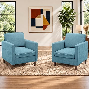 Accent Chair Set of 2, Living Room Chairs, Chenille Reading Armchair