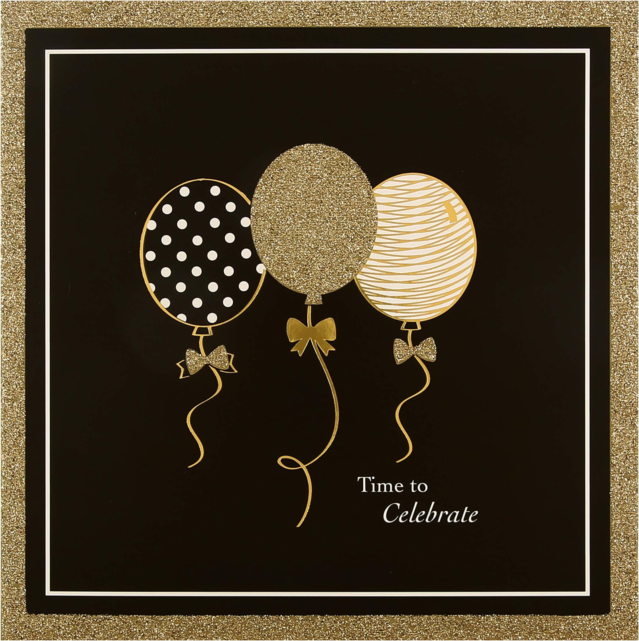 Birthday Card, Balloons Design, 'Time to Celebrate', Black, Gold