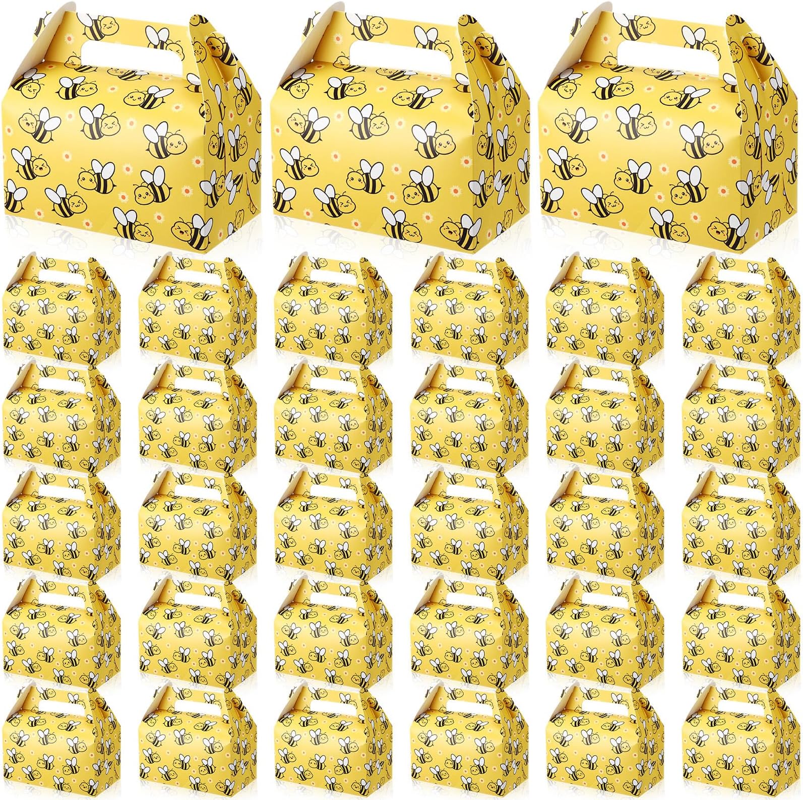 Feifeiya 30 Pcs Bee Candy Boxes With Handles Paper Bee Party Favor Treat Boxes Easy Assemble Gift Bags for Birthday Baby Shower Wedding Kids Party Supplies Decorations