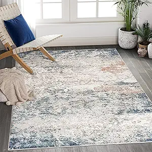 Art&Tuft Washable Rug, Anti-Slip Backing Abstract Area Rug 6x9, Stain Resistant Rugs for Living Room, Foldable Machine Washable Area Rug (TPR18-Blue, 6'x9')
