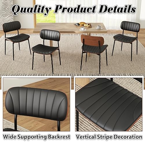 Miniatura 4 de Bentwood - Juego de 2 sillas de comedor modernas de piel sintética con patas de metal, sillas de cocina tapizadas de mediados de siglo con respaldo