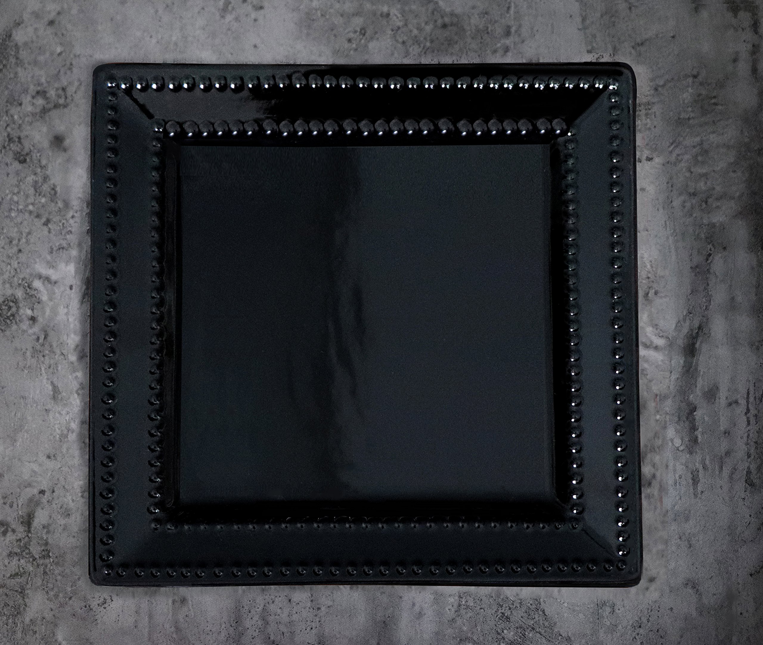 16 Piece Square Beaded Stoneware Dinnerware set by Lorren Home Trends, Black