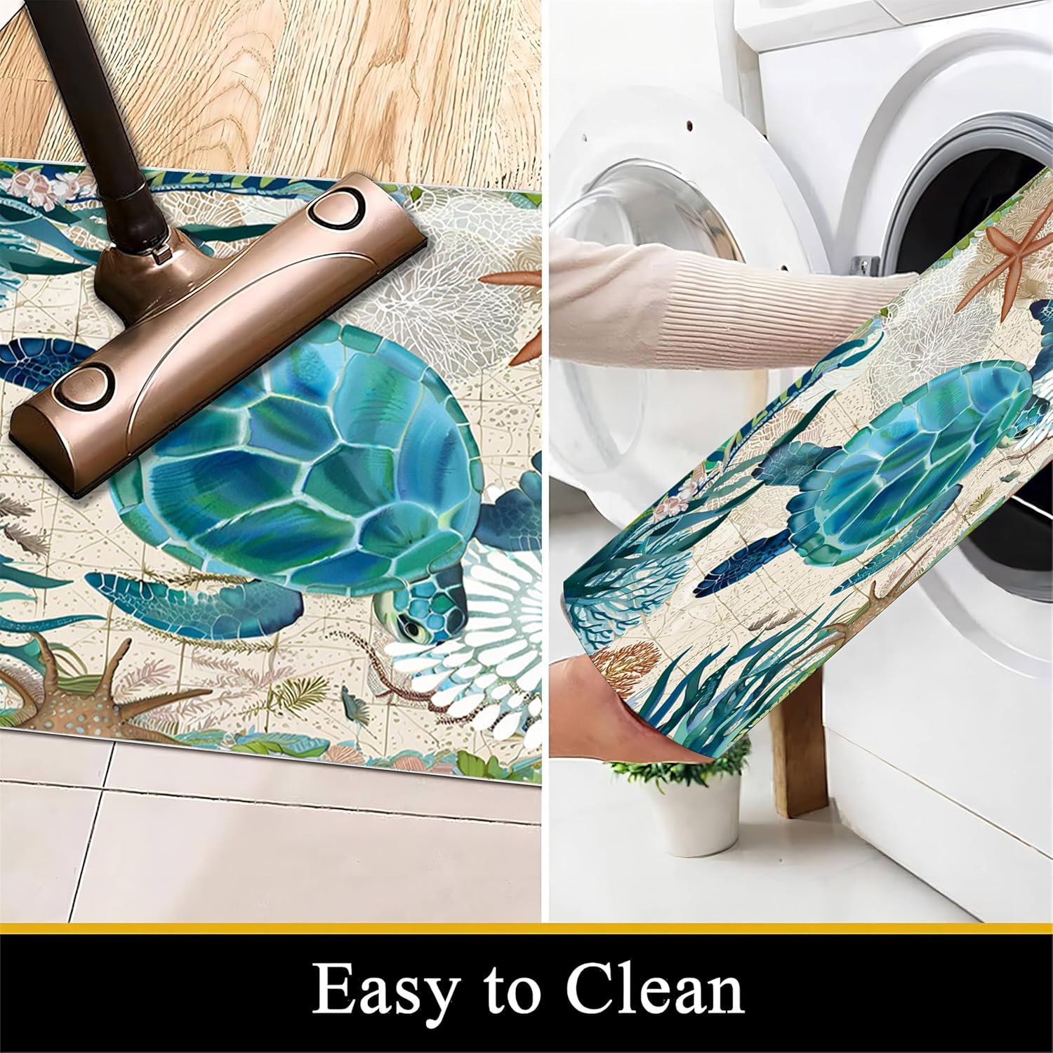 Sea Turtle Rug，4x5ft, Blue Marine Theme Print Area Rug ，Stain Resistant Washable Decorative Rugs for Living Rooms，Anti-Slip Carpet is Suitable for Bedroom Kitchen Bathroom Entrance