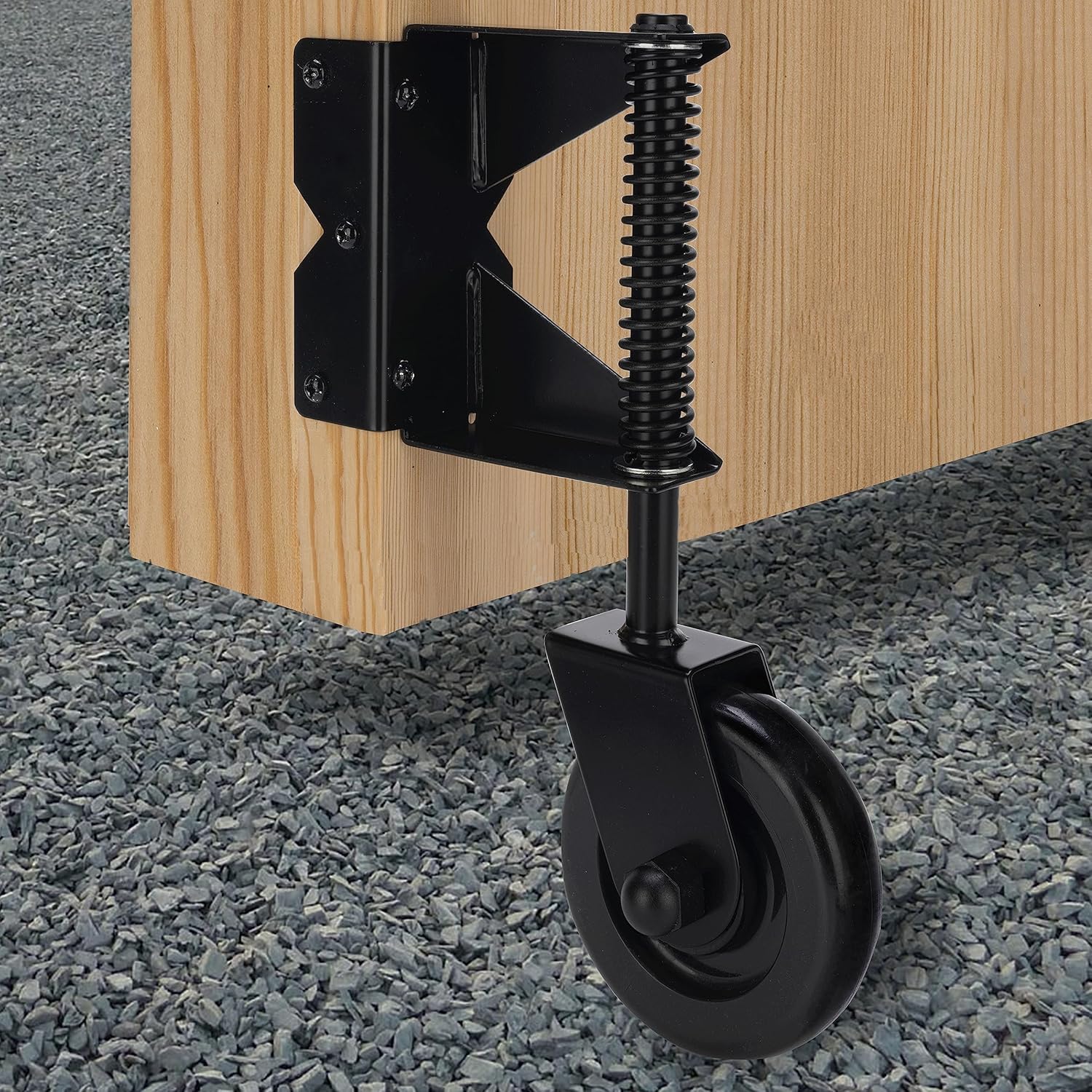 Spring-Loaded Gate Caster Kit for Wooden PVC Fences, Heavy Duty Helper Wheel, Outdoor Rolling Fence Support Rollers, 4.3-Inch, Black (Left & Right) 2 Pack