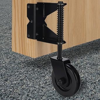 Gate Wheel Spring-Loaded Gate Caster Kit for Wooden PVC Fences, Heavy Duty Gate Helper Wheel, Outdoor Rolling Fence Gate Support Wheel Rollers Kit, 4.3-Inch, Black Right