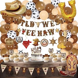 Western Party Decorations - 120PCS cowboy party decorations, Swirls Wild West Banners, Cowboy Boot and Hat Balloons,rodeo party Hanging Swirls for Boys Birthday Western Baby Shower Party Decor