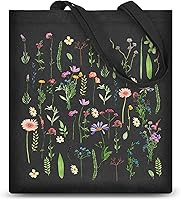 Vista 14 de AUSVKAI Bolsa de lona estética para mujer, lindas bolsas de algodón reutilizables de tela para compras, playa, comestibles, Libro de flores de gato