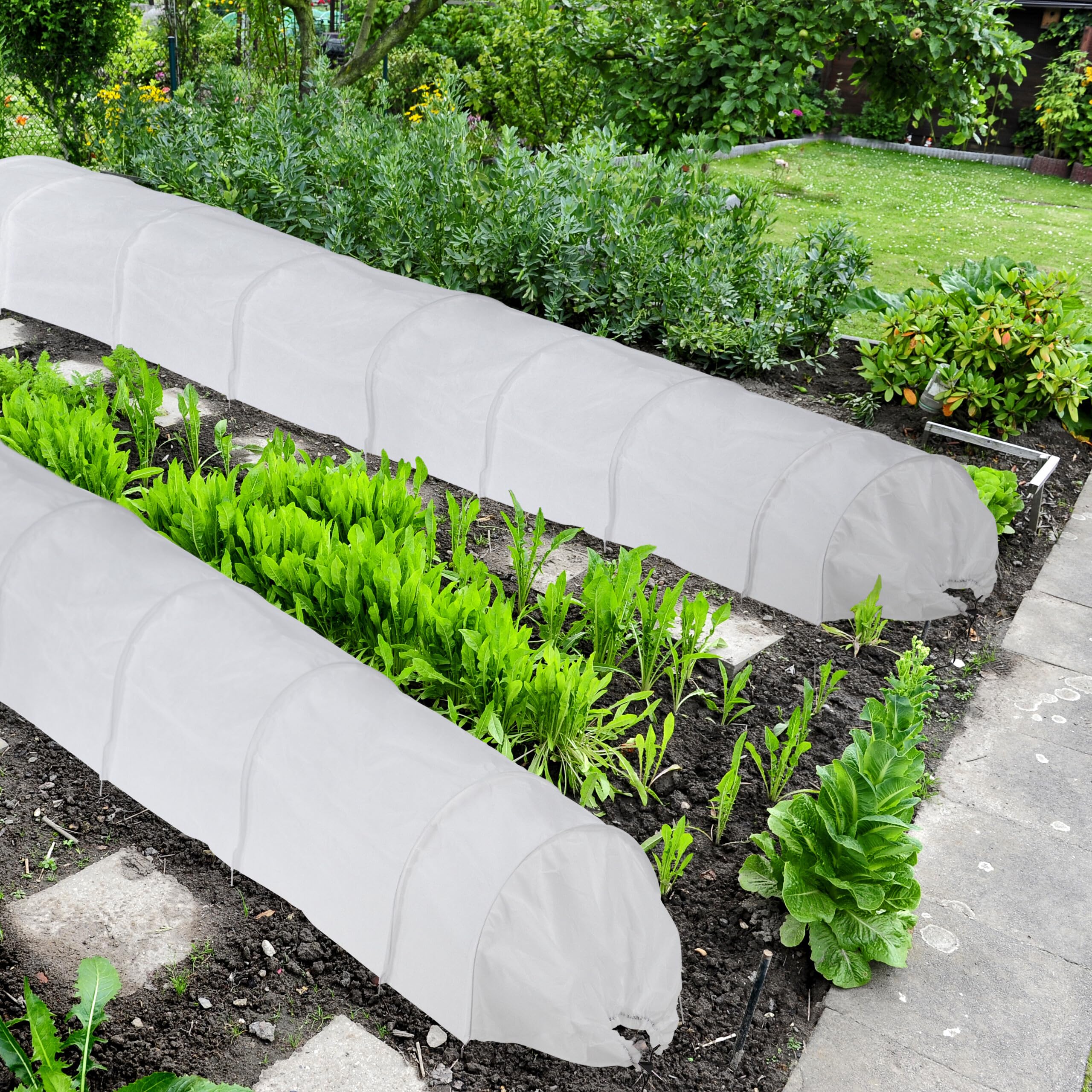 Relaxdays Serra per Orto con Archetti, Set da 2, Tunnel di 5 m, da Giardino, Protezione da Uccelli e Parassiti, Bianco