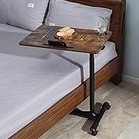 Vista 6 de ETHU Mesa de cama con elevador hidráulico, mesa de cama ajustable de altura de 27.1 a 34.2 pulgadas con ruedas bloqueables, mesa de grano de madera