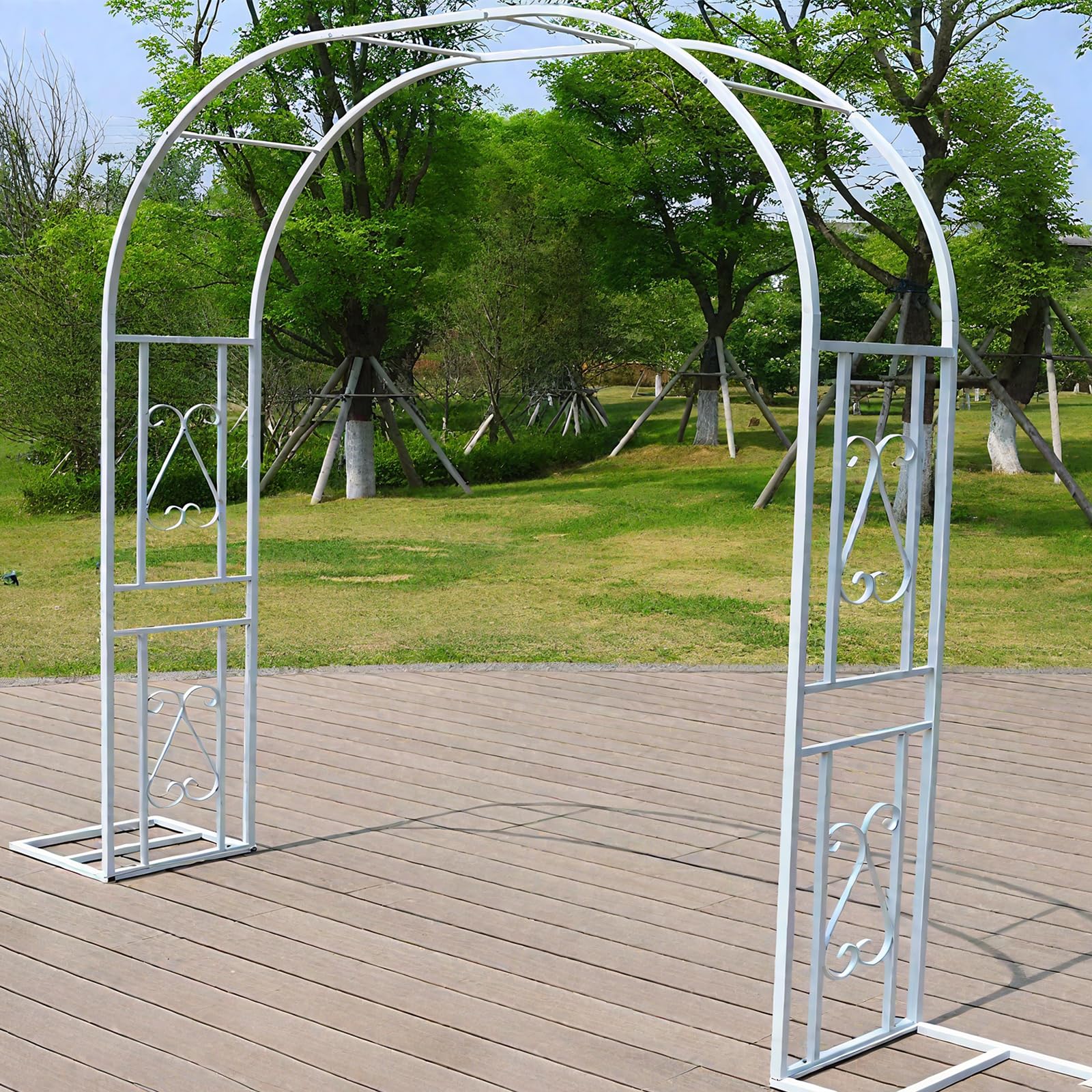 Wetsfgdg Metal Garden Arch,Metal Arch for Garden,Weatherproof Metal Garden Arch Easy to Assemble Flat Pack, No Tools Needed Sturdy Outdoor Archway for PlantsWhite-A(220x40x230cm)