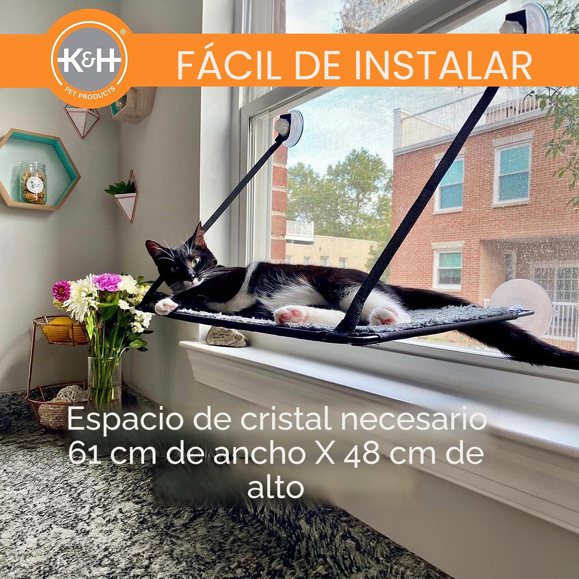 K&H Mascotas| Soporte EZ para Ventanas | Cama para Gatos de Dos Alturas Que se acopla en el umbral de la Ventana