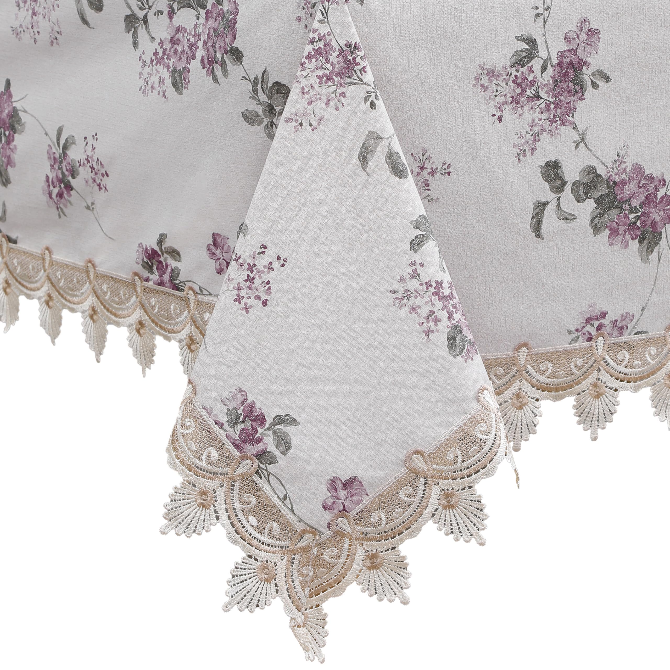 Walrus Heavy Duty Vinyl Tablecloth Elegant Floral Lace-Trimmed Tablecloth Vintage Flower Pattern, Waterproof Oil-Proof Plastic Table Cloth Stain-Resistant Wipeable(Purple Floral, 60X60 Inch)