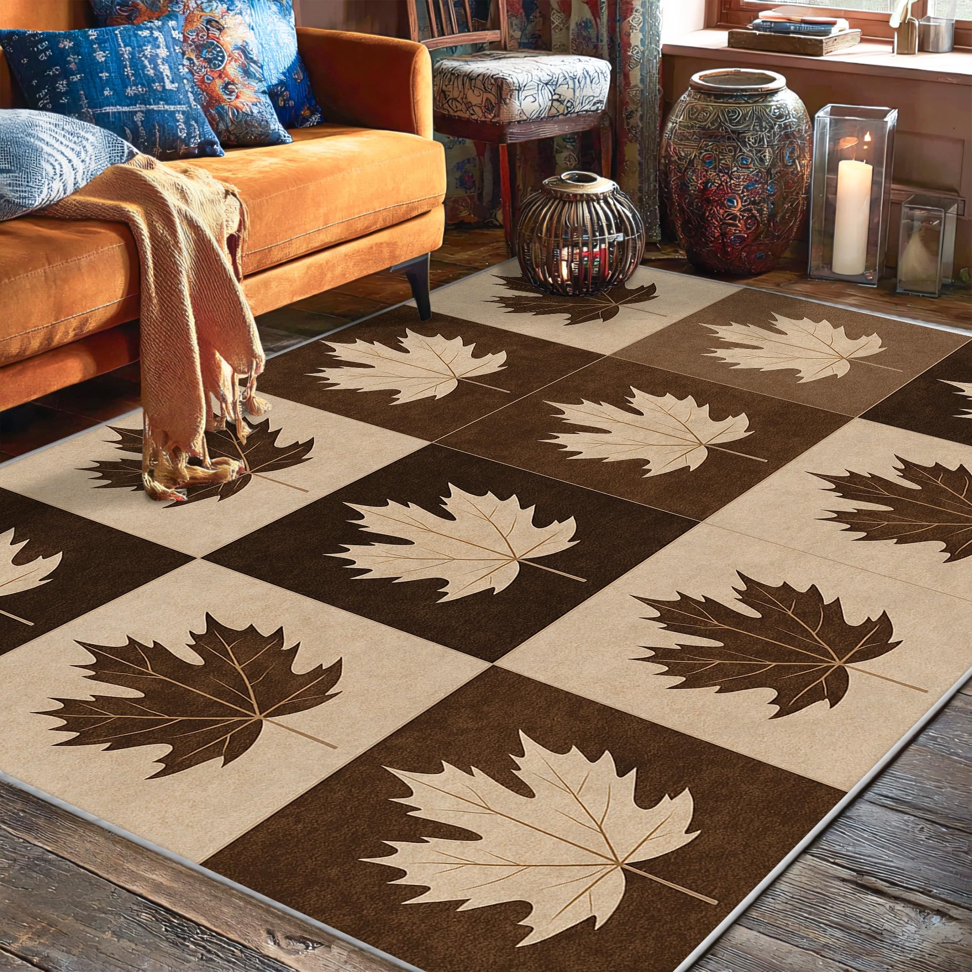 Tapis motif feuille d'érable rustique 1,5x2,1m de salon chambre et couloir