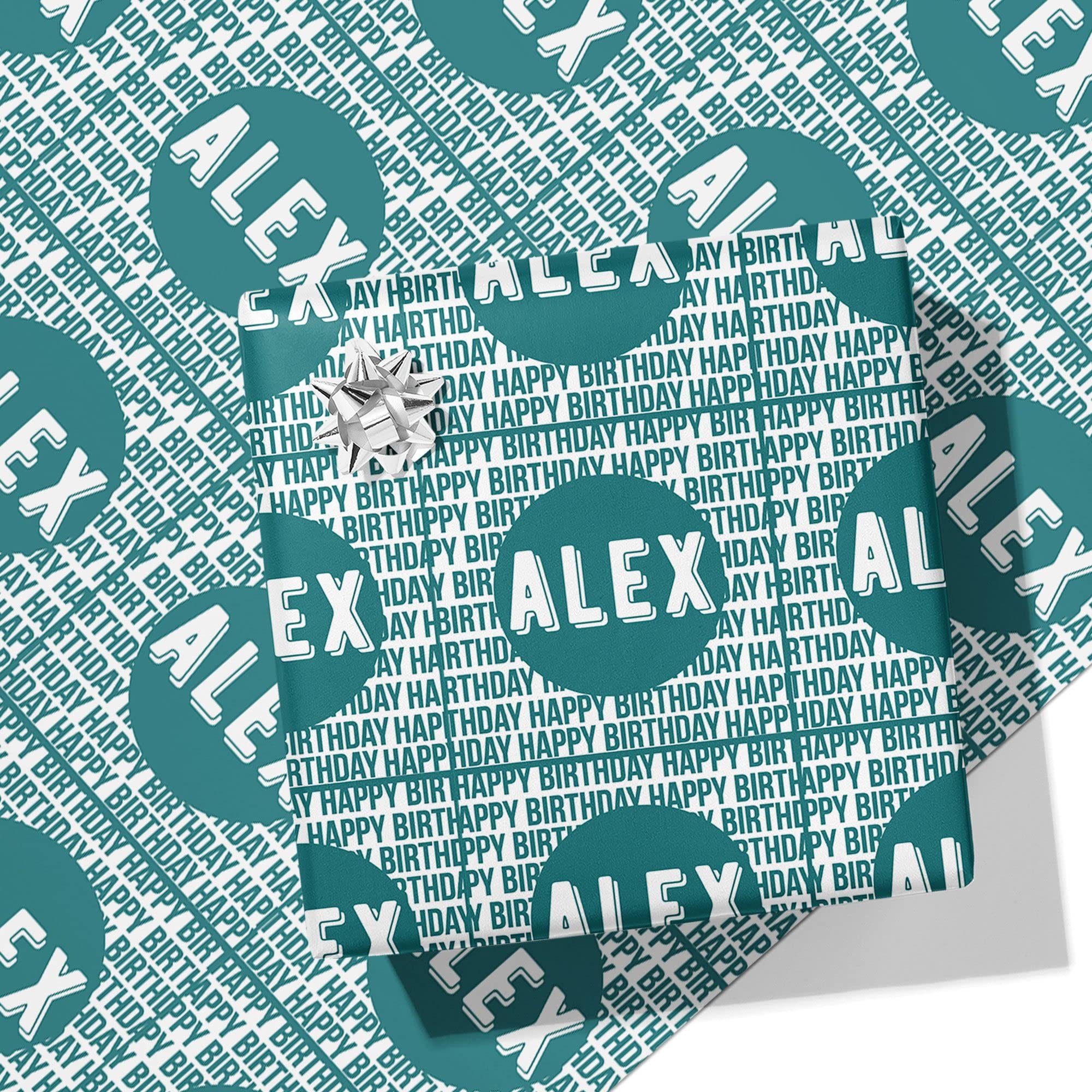 Printster Repeat Happy Birthday Personalised Wrapping Paper - Add Any Name-2m Roll - 594mm x 2000mm-Green