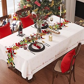 Christmas Rectangle Table Cloth,100% Waterproof Tablecloth,Christmas Decorations for Home, Vinyl Tablecloth Plastic Table Cover for Party，Picnic,Dining,Outdoor 52" x 70",Frosted Wreath
