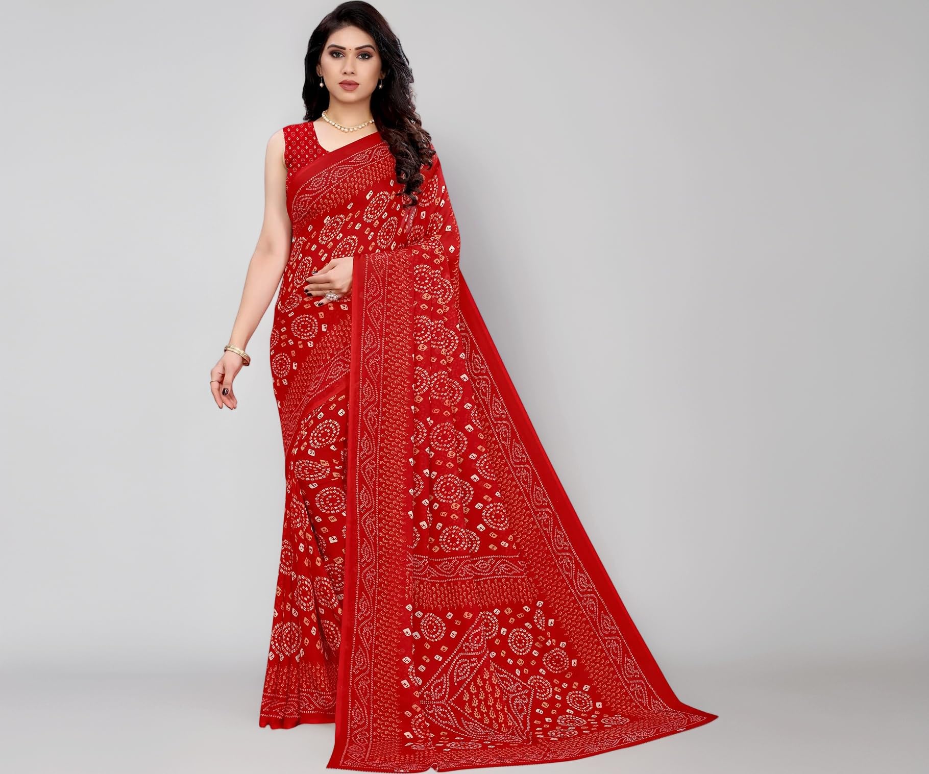 Women's Georgette Bandhani Printed Saree with Blouse