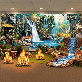 Frienda 18x6ft Rainforest Falls Backdrop VBS 2026 Waterfall,Rainforest