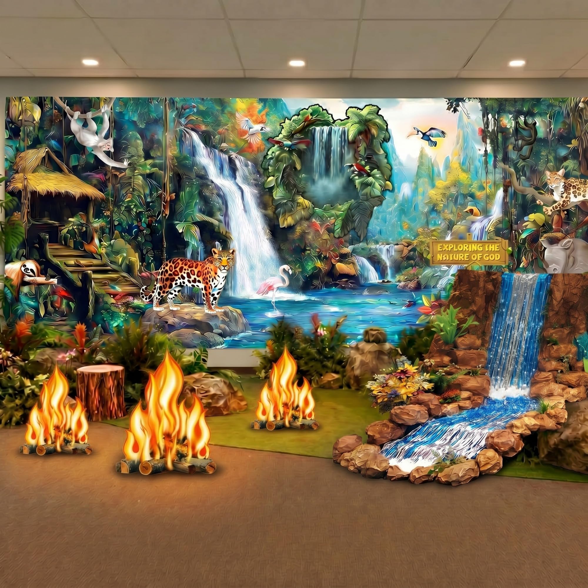 Photo 1 of Frienda 18x6ft Rainforest Falls Backdrop VBS 2026 Waterfall,Rainforest