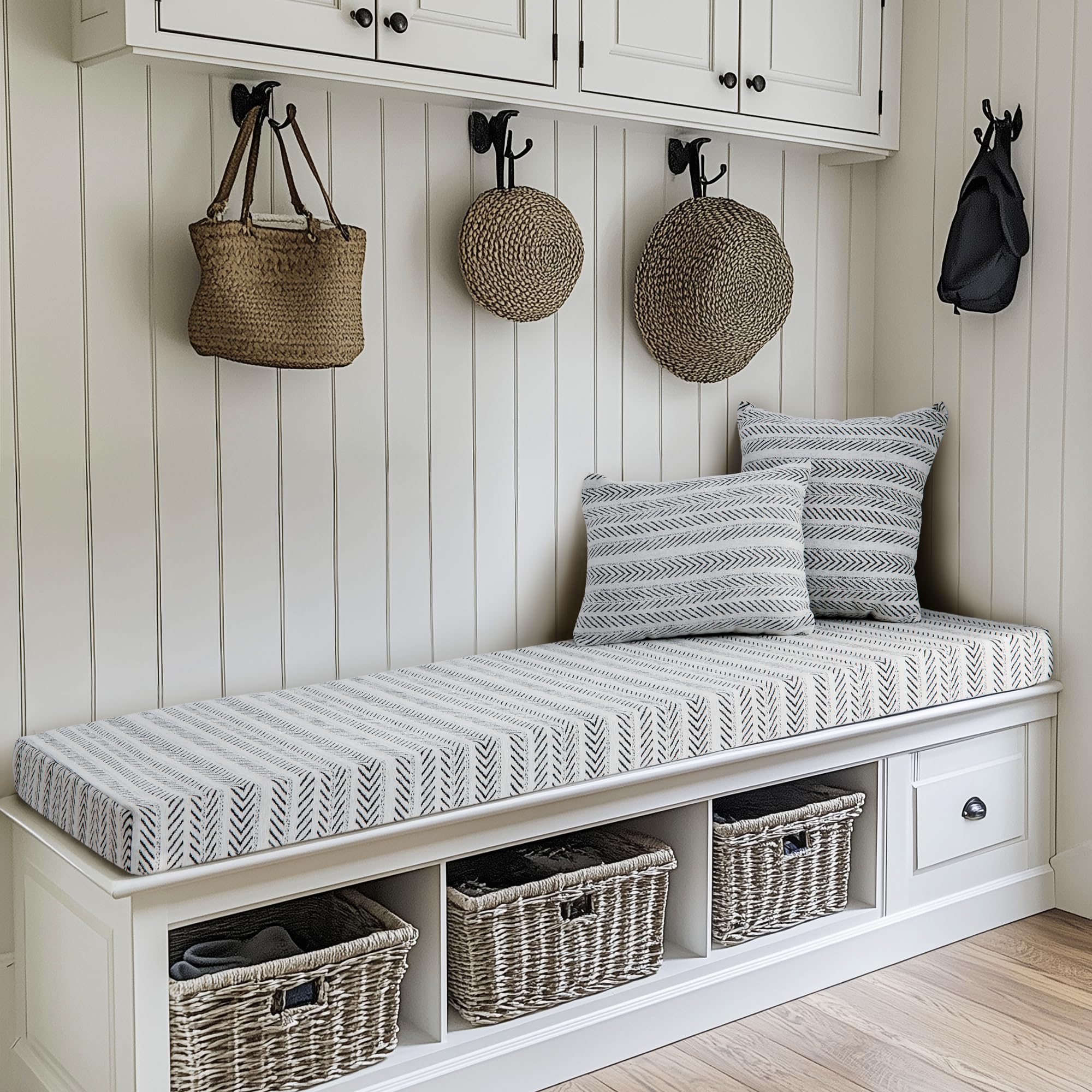 Custom Bay Window Sill Seat Cushion Weaving Texture Chenille Customized Bench Seating Foam Cushions Pad Set for Indoor Furniture, Mudroom Entryway, Dining Room Kitchen Breakfast Nook, Non Slip Bottom