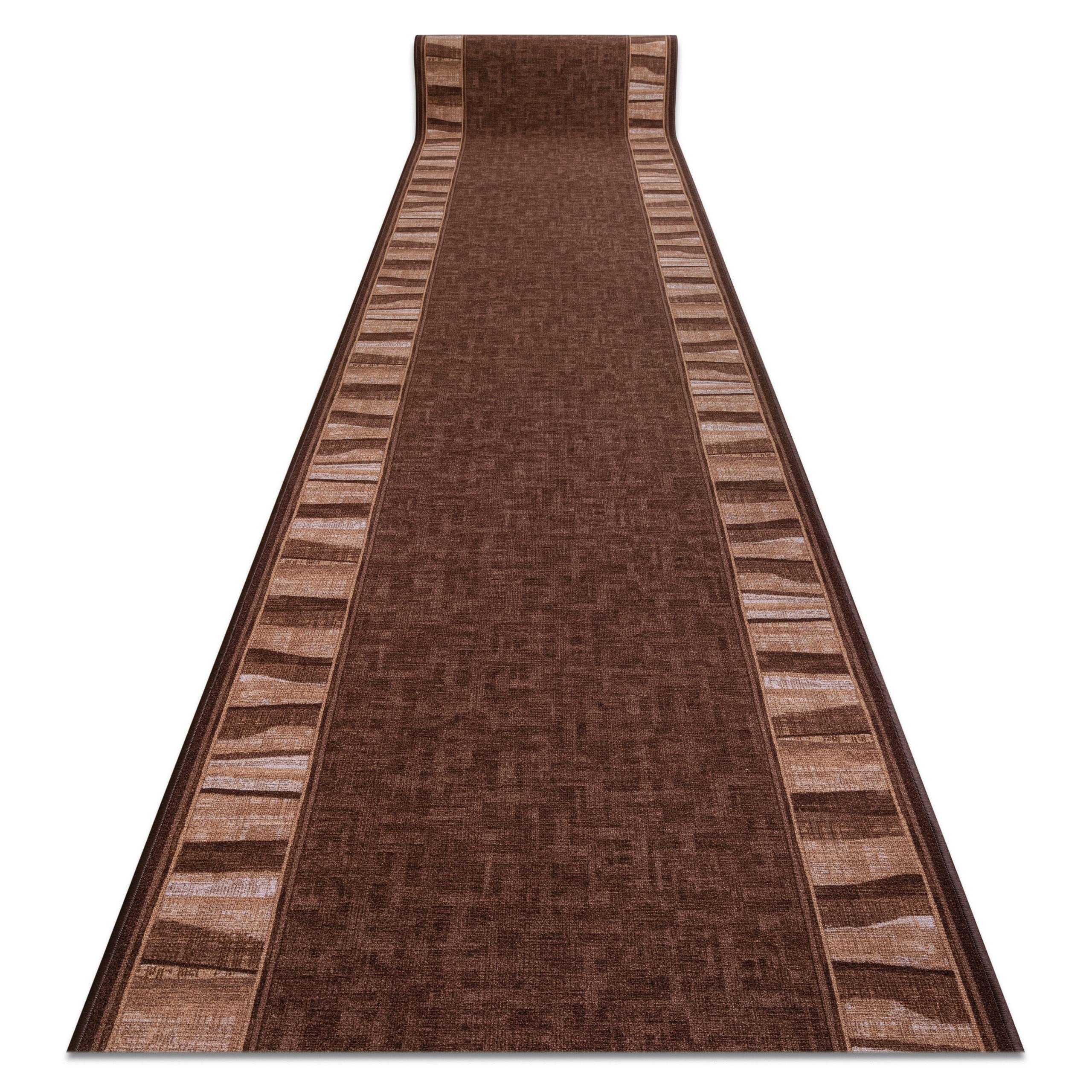 rugsx Antirutsch Teppichläufer Linea - moderner Kurzflor für Küche, Flur & Wohnzimmer, Meterware, braun 67x450 cm