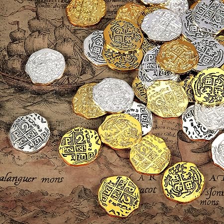 Hanaive 1000 Pcs Pirate Gold Coins Plastic Treasure Play Toy Coins Fake St. Patricks Doubloon For Pirate Party Favors Supplies Treasure Hunt Game Teachers Classroom Reward