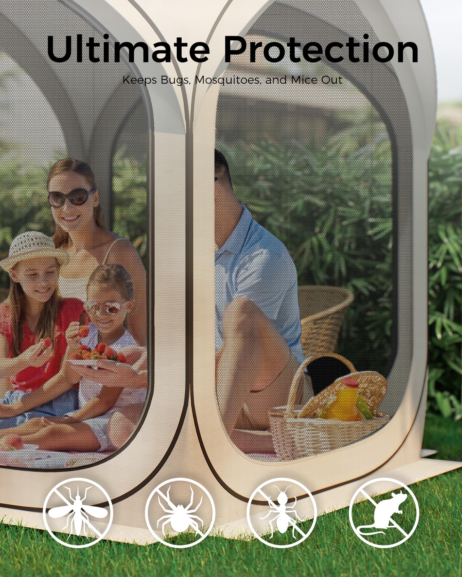 6x6 FT Pop-Up Screen House Tent, Portable Instant Screen Room Canopy with Mesh Doors and Carry Bag for Patio, Backyard, Deck, Camping, and Outdoor Activities,Beige