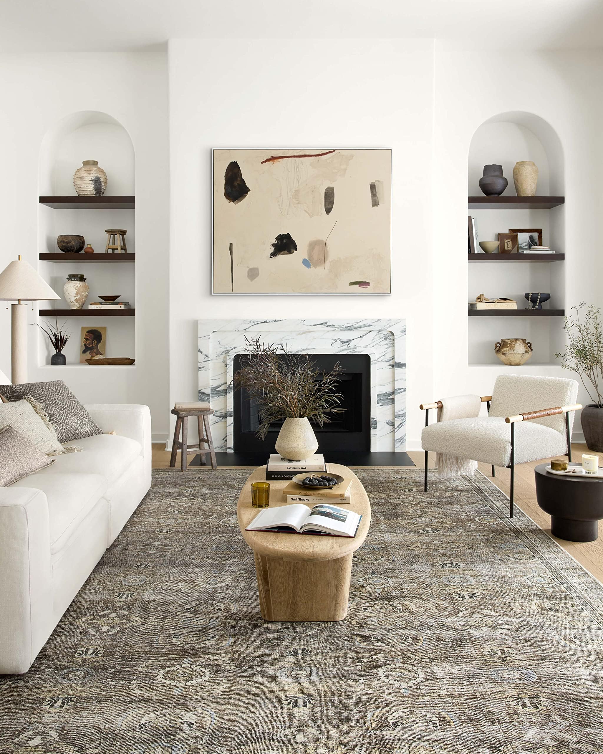 Loloi Layla Collection LAY-13 Antique/Moss 3'-6" x 5'-6" .13" Thick Accent Rug, Soft, Durable, Vintage Inspired, Distressed, Low Pile, Non-Shedding, Easy Clean, Printed, Living Room Rug