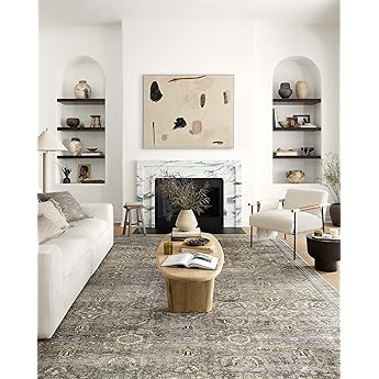 Loloi Layla Collection LAY-14 Mocha/Blush 2'-3" x 3'-9" .13" Thick Accent Rug, Soft, Durable, Vintage Inspired, Distressed, Low Pile, Non-Shedding, Easy Clean, Printed, Living Room Rug