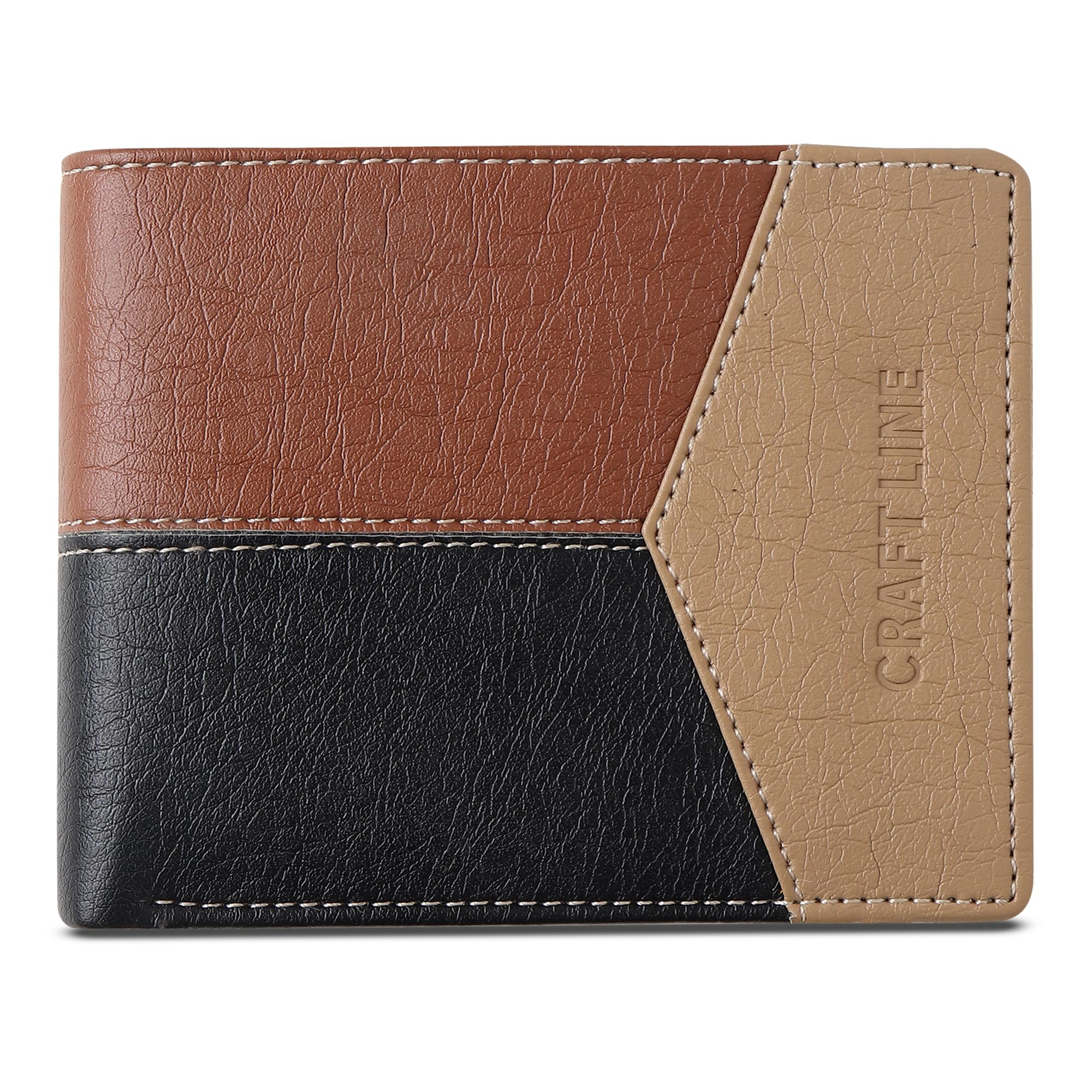 Men's Tri-Colour Leather Wallet, Brown Black and Beige, Classic Bifold Design-image-9