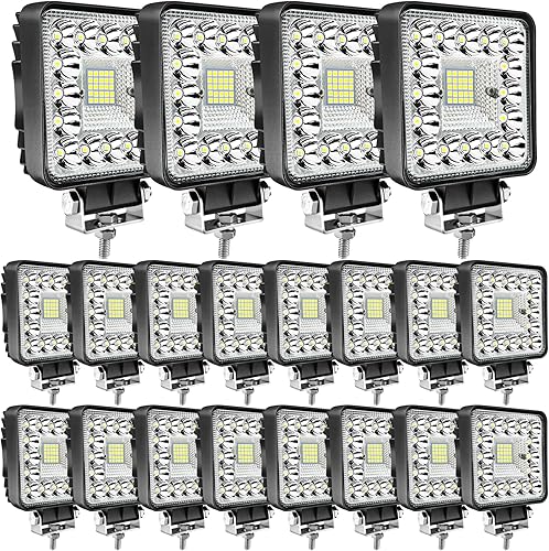 Miniatura 8 de Luces de trabajo LED para camión y tractor - MUVKQC, cápsulas LED de 4 pulgadas cuadradas, 10 piezas, 123 W, 10000 lm, barra de luz impermeable
